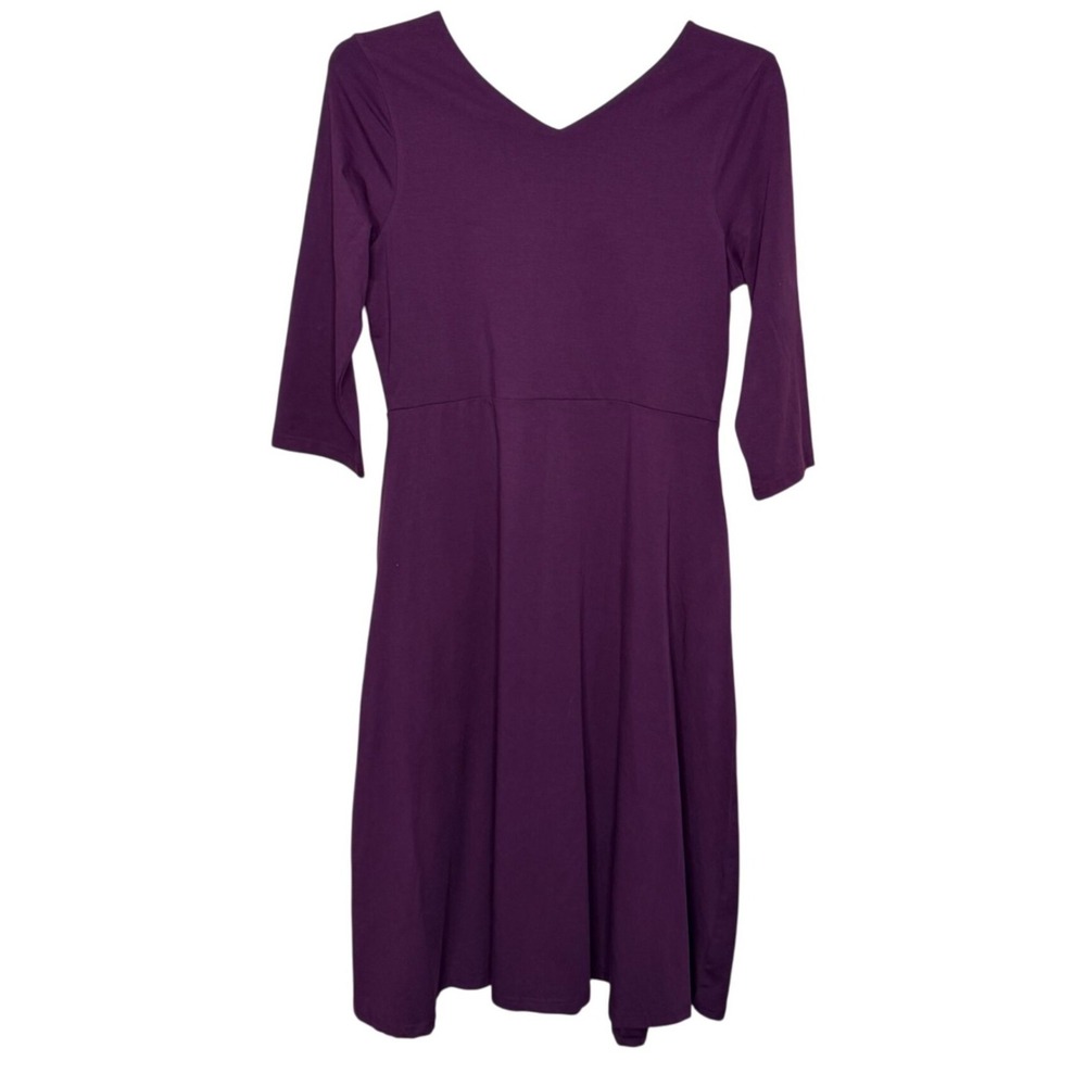 Pact Organic Cotton Fit &Flare Plum Color Midi Dress Pockets Size XL Sustainable - Picture 2 of 8